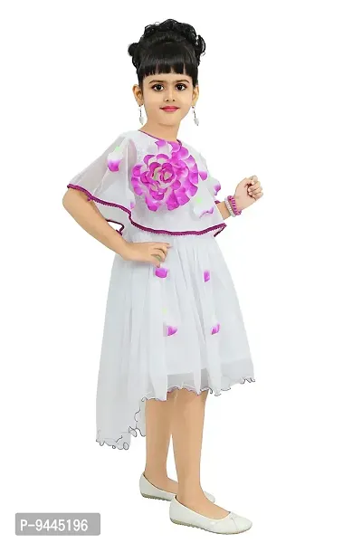 Chandrika Girls midi Knee Length White and Purple Flower Sleeveless Party Dress-thumb2