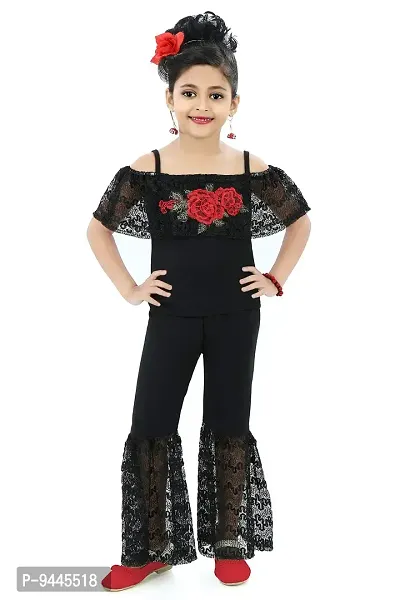 Chandrika Girl's Floral Applique Top and Pant Set