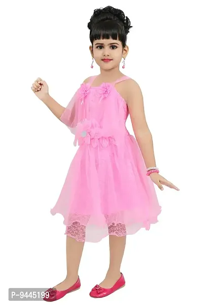 Chandrika Girls midi Knee Length Pink Sleeveless Party Dress