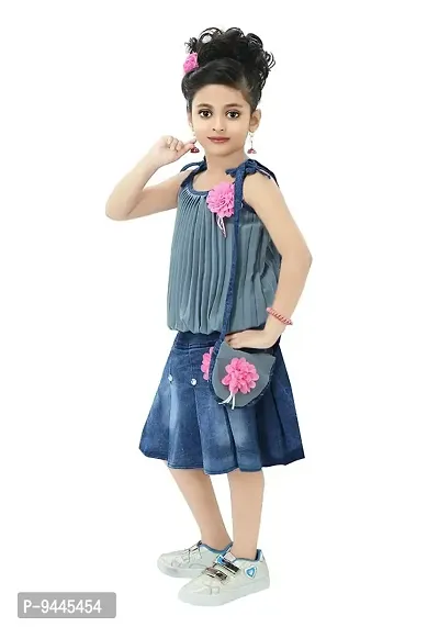 Chandrika Girls Casual Skirt and Top Set with Bag for Kids-thumb3