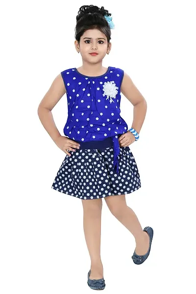 Chandrika Girl's Self Design Knee Length Sleeveless Top and Skirt Set