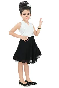 Chandrika Kids Party Midi Dress for Girls White-Black-thumb1