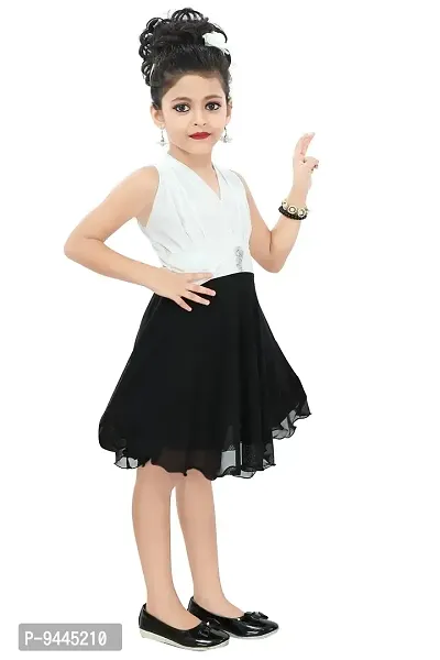 Chandrika Kids Party Midi Dress for Girls White-Black-thumb2