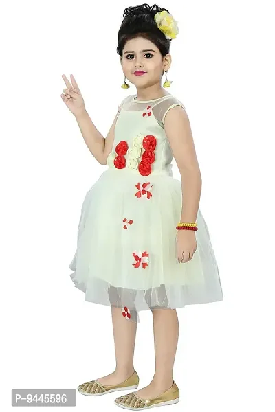 Chandrika Girl's Net and Satin Blend Dress (Cream, 4-5 Years)-thumb2