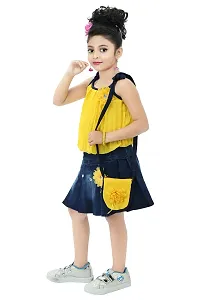 Chandrika Kids Casual Skirt and Top Set with Sling Bag for Girls Yellow-thumb1