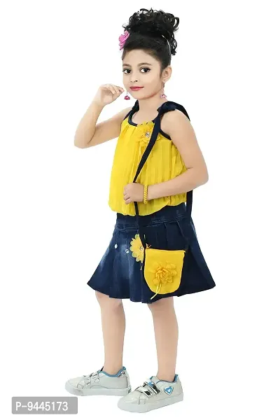 Chandrika Kids Casual Skirt and Top Set with Sling Bag for Girls Yellow-thumb2