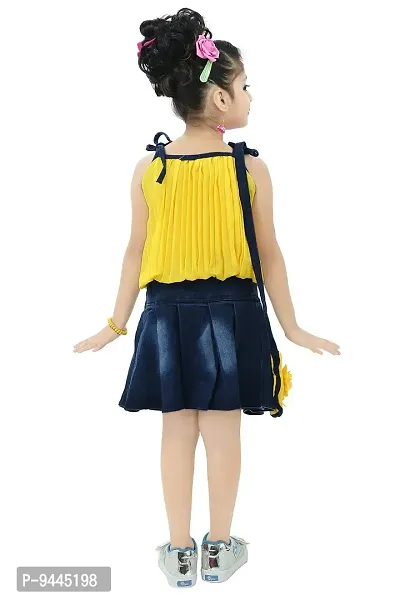 Chandrika Kids Casual Skirt and Top Set with Sling Bag for Girls Yellow-thumb3
