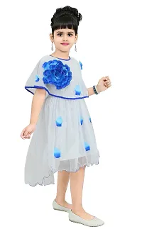 Chandrika Girls midi Knee Length White and Blue Flower Sleeveless Party Dress-thumb1