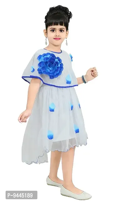 Chandrika Girls midi Knee Length White and Blue Flower Sleeveless Party Dress-thumb2