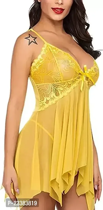 Elegant Yellow Net Lace Baby Dolls For Women-thumb0