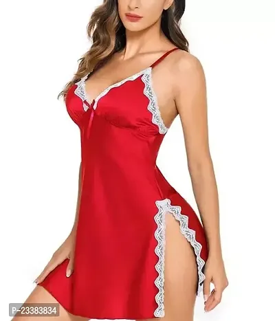 Elegant Red Satin Lace Baby Dolls For Women-thumb0