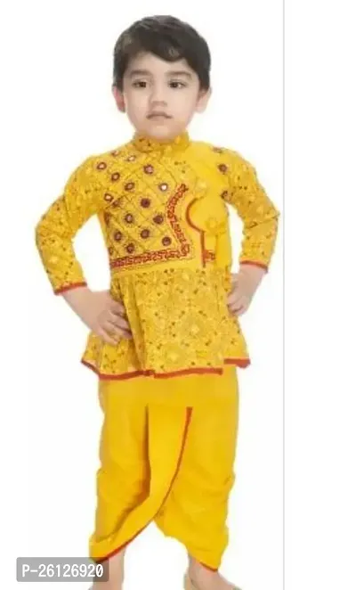 Stylish Cotton Blend Yellow Sherwanis For Kids-thumb0