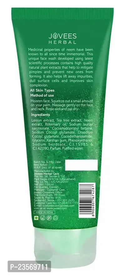 Jovees Herbal Neem Face Wash With Neem  Tea Tree Extracts | For Oily  Acne Prone Skin | Oil Control, Remove Impurities, Prevents Pimples | For Men  Women 120 ML (Pack of 1) New-thumb2