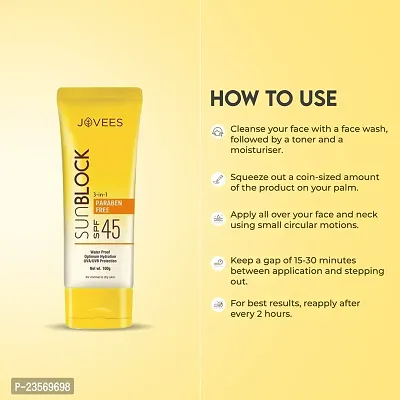 Jovees Sun Block Sunscreen SPF 45 | For Dry Skin | Water Proof, UVA/UVB Protection, Moisturization| Paraben and Alcohol Free | For Women/Men | Paraben And Alcohol Free | 50 G-thumb5