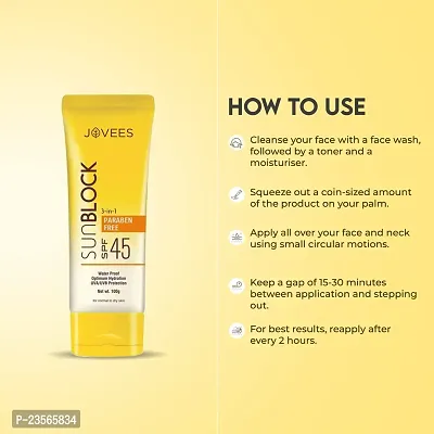 Jovees Herbal Sun Block Sunscreen SPF 45 | For Dry Skin | Lightweight And Water Proof | UVA/UVB Protection, Moisturization| Paraben and Alcohol Free | For Women/Men | 100GM-thumb4