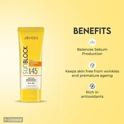 Jovees Sun Block Sunscreen SPF 45 | For Dry Skin | Water Proof, UVA/UVB Protection, Moisturization| Paraben and Alcohol Free | For Women/Men | Paraben And Alcohol Free | 50 G-thumb4