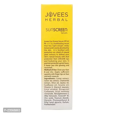 Jovees Sunscreen Face Serum SPF 65 with Green tea, Carrot and Sunflower extract, Broad spectrum Sun protection, Light weight  Water Resistant- For Oily  Acne Prone Skin - 30ml-thumb3