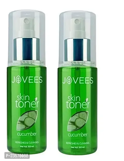 Jovees Herbal Cucumber Skin Toner | Toner for Oily, Sensitive and Acne Prone Skin | Pore Tightening and Glowing Skin| 100% Natural | For Normal to Oily Skin 100 ML Each (Pack of 2)