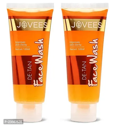 Jovees Herbal De-Tan Face Wash | For Women/Men | Tan Removal, Brightening and Glowing Skin | 100% Natural | Exfoliating and Clarifying 120 ML Pack of 2