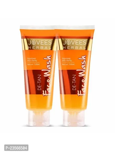 Jovees Herbal De-Tan Face Wash | For Women/Men Tan Removal Brightening and Glowing Skin 100% Natural Exfoliating Clarifying 120 ML