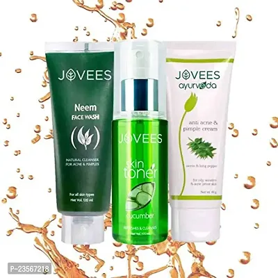 Jovees Acne Prone Skin Routine (Set of 3) Neem Face Wash  Cucumber Toner and Anti Acne Pimple Cream