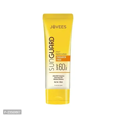 Jovees Herbal Sun Guard Lotion SPF 60 PA++++ | 3 in 1 Matte Lotion |UVA/UVB Protection, Moisture Balance, Even Tone Skin | Boot star 4 Rating | For Women/Men | Paraben and Alcohol Free | 100ML New