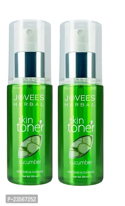 Jovees Herbal Cucumber Skin Toner | Toner for Oily, Sensitive and Acne Prone Skin | Pore Tightening and Glowing Skin| 100% Natural | For Normal to Oily Skin Pack of 2