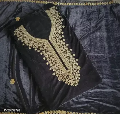 Elegant Black Cotton Embroidered Dress Material with Dupatta For Women