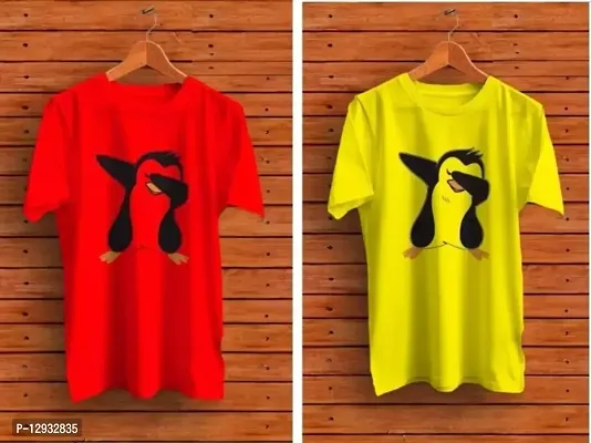 Pack of 2 Men Graphic Print Round Neck Red, Yellow T-Shirt