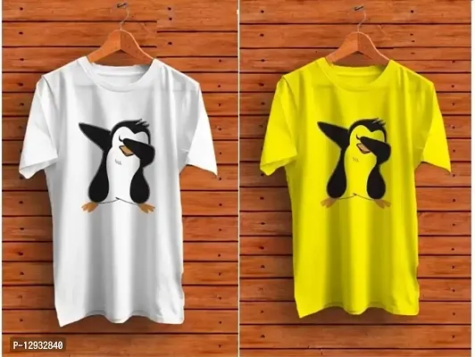Pack of 2 Men Graphic Print Round Neck White, Yellow T-Shirt-thumb0