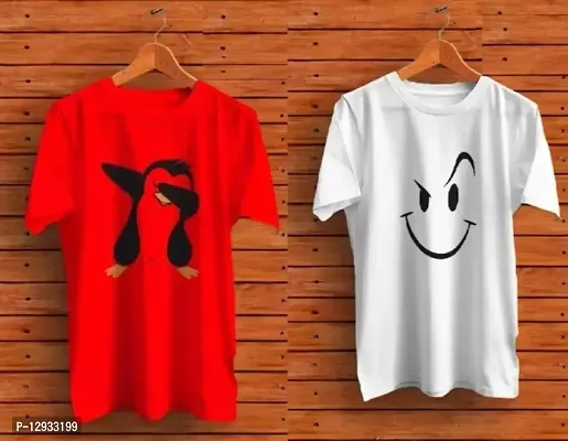 Pack of 2 Men Graphic Print Round Neck Red, White T-Shirt