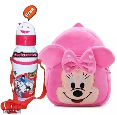 Kids Bag With Free Water Bottle Kids Soft Cartoon Animal Velvet Plush School Backpack Bag for 2 to 5 Years Baby/Boys/Girls Nursery, Preschool, Picnic-thumb0