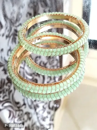 Beautiful designer elegant Mint Green Bead Studded Kangan/Kadaa/Bracelet/Bangles  (pack of 2 pcs.)  (Precious gift is inside)-thumb5