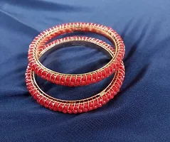 Traditional Gold Plated Marvellous Designer Pearl (golden and red) Kangan/Kadaa/Bracelet/Bangles for Women and girls (pack of 2 pcs.)-thumb4