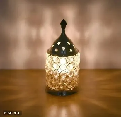 Akhand Diya Decorative Brass Crystal Oil Lamp, Oval Shape Diwali Gifts Decorative Showpiece-thumb0