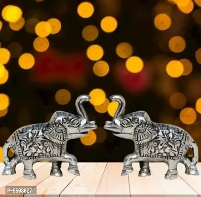Set Of Two Piece Metal Sculptures Elephant pair for Showpiece and decoration Elephant Statue pair in Silver Finish Having Attractive-thumb0