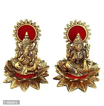 Laxmi Ganesh Metal Idol, Royal pair of Laxmi Ganesh, setting Laxmi Ganesh Idol, Murti for Pooja Home and office decorative Showpiece-thumb0