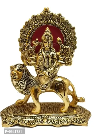 Durga Maa Hindu Goddess Durga Maa on Lion in Metal antique Gold Plated Pooja Gift Decorative Showpiece-thumb0