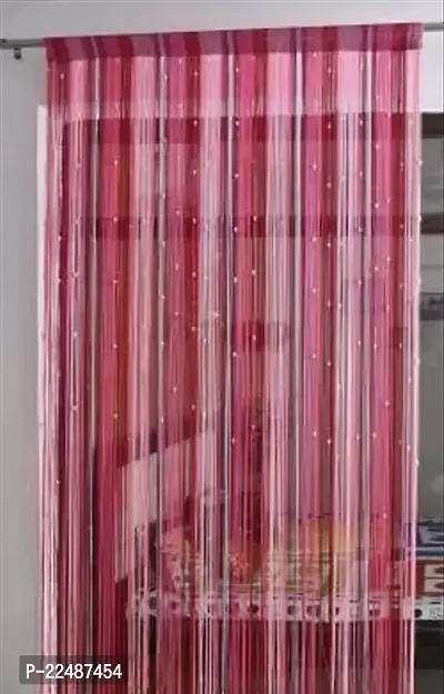 Stylish Pink Polyester Striped Door Curtains