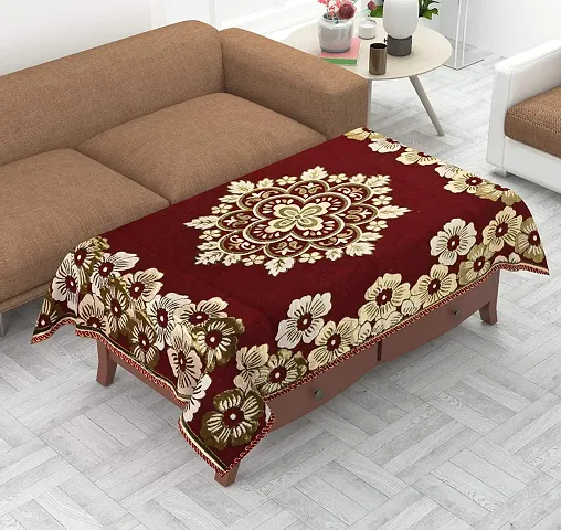 Luxurious Attractive Floral Self Design Cotton 4 Seater Center Table Cover