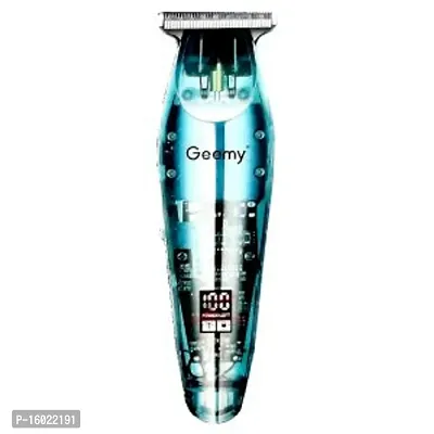 Geemy GM-6687 Cord/Cordless LED Display Transparent Body Rechargable Hair Clipper and Beard Trimmer comes with 3 Combs 180 Min Runtime (Blue)-thumb0