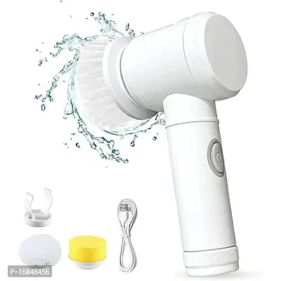 Electric Cleaning Brush 5 in 1 Magic Power Scrubber with 3 Brush Heads, Rechargeable Brush, Shower for Cleaning丨Wall/Bathtub/Toilet/Window/Kitchen/Sink/Dish (Small Handle)