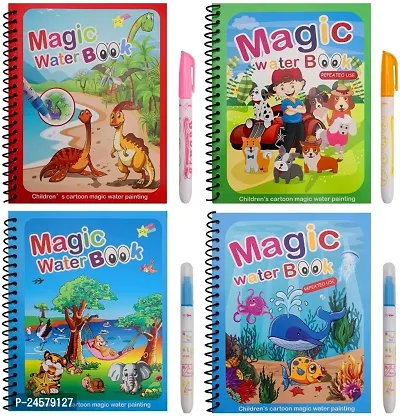 Magic Water Book for Kids for Children Reusable Book (Random Theme) (Pack of 4)