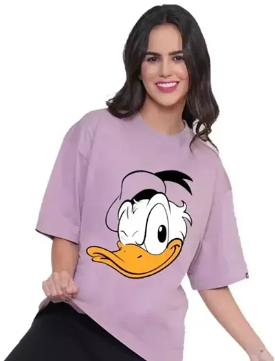 VIBIAN Oversized Lavender Women Long Donald Duck Printed T-Shirt