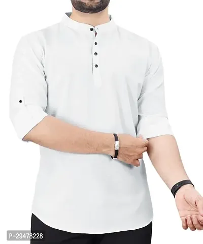 Reliable Cotton Blend Solid Short Length Kurta For Men-thumb0