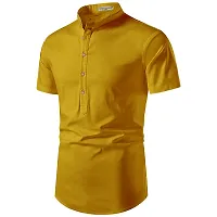 Reliable Yellow Cotton Solid Short Length Kurta For Men-thumb1