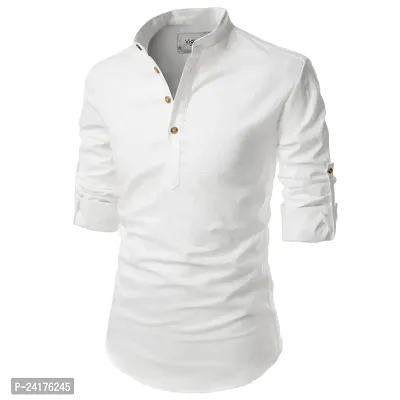 Reliable White Cotton Solid Short Length Kurta For Men