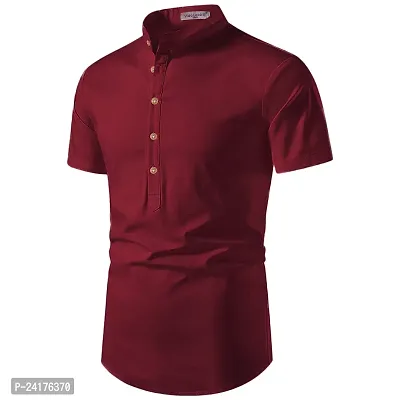 Reliable Maroon Cotton Solid Short Length Kurta For Men-thumb2