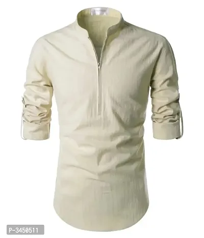 Men's Beige Cotton Solid Long Sleeves Slim Fit Casual Shirt-thumb0