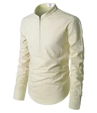 Men's Beige Cotton Solid Long Sleeves Slim Fit Casual Shirt-thumb1